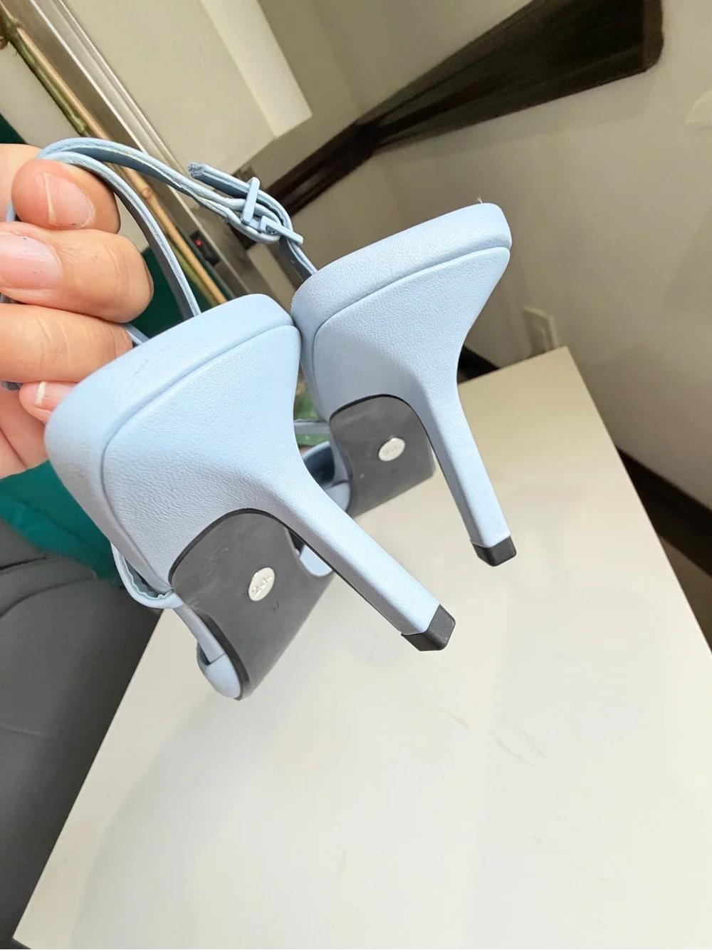 Zara Light Blue Slingback Heels Pointed Toe Size 37 US 6.5